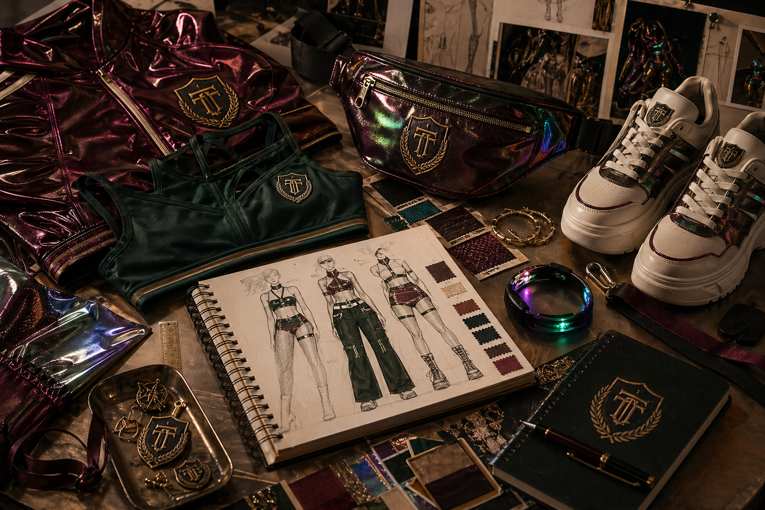 Reflective rave wear and festival accessories prepared for class discussion.