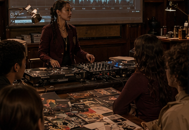 Foundations of Electronic Music Culture course scene at ThiccThighs Academy.