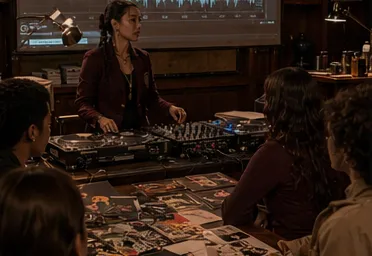 Foundations of Electronic Music Culture course scene at ThiccThighs Academy.