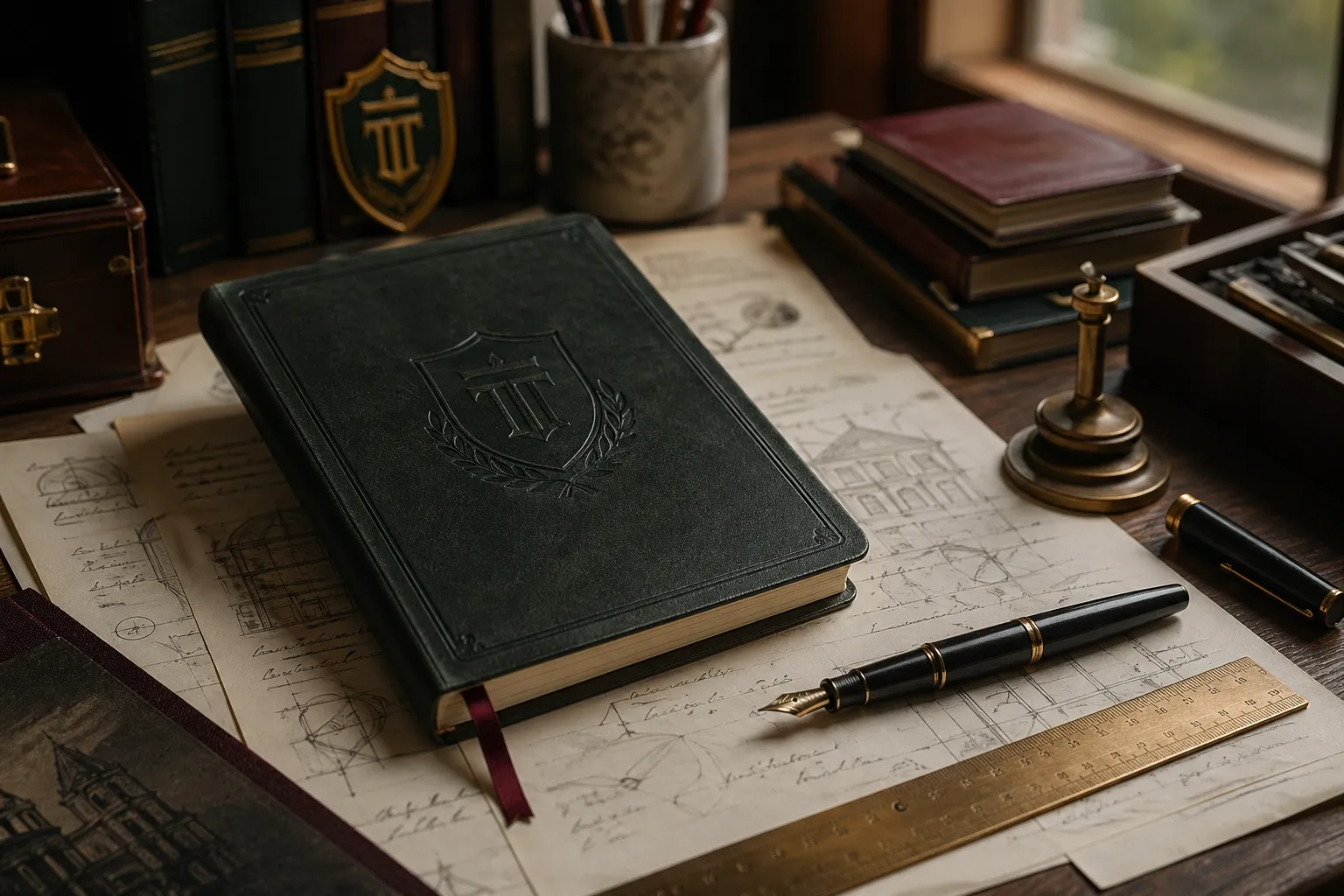Open academy notebook with study notes and training tallies in the margins.